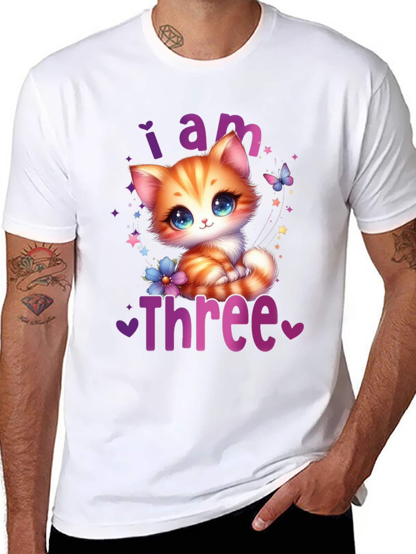 Camiseta Negra Soy Tres con Gato Adorable