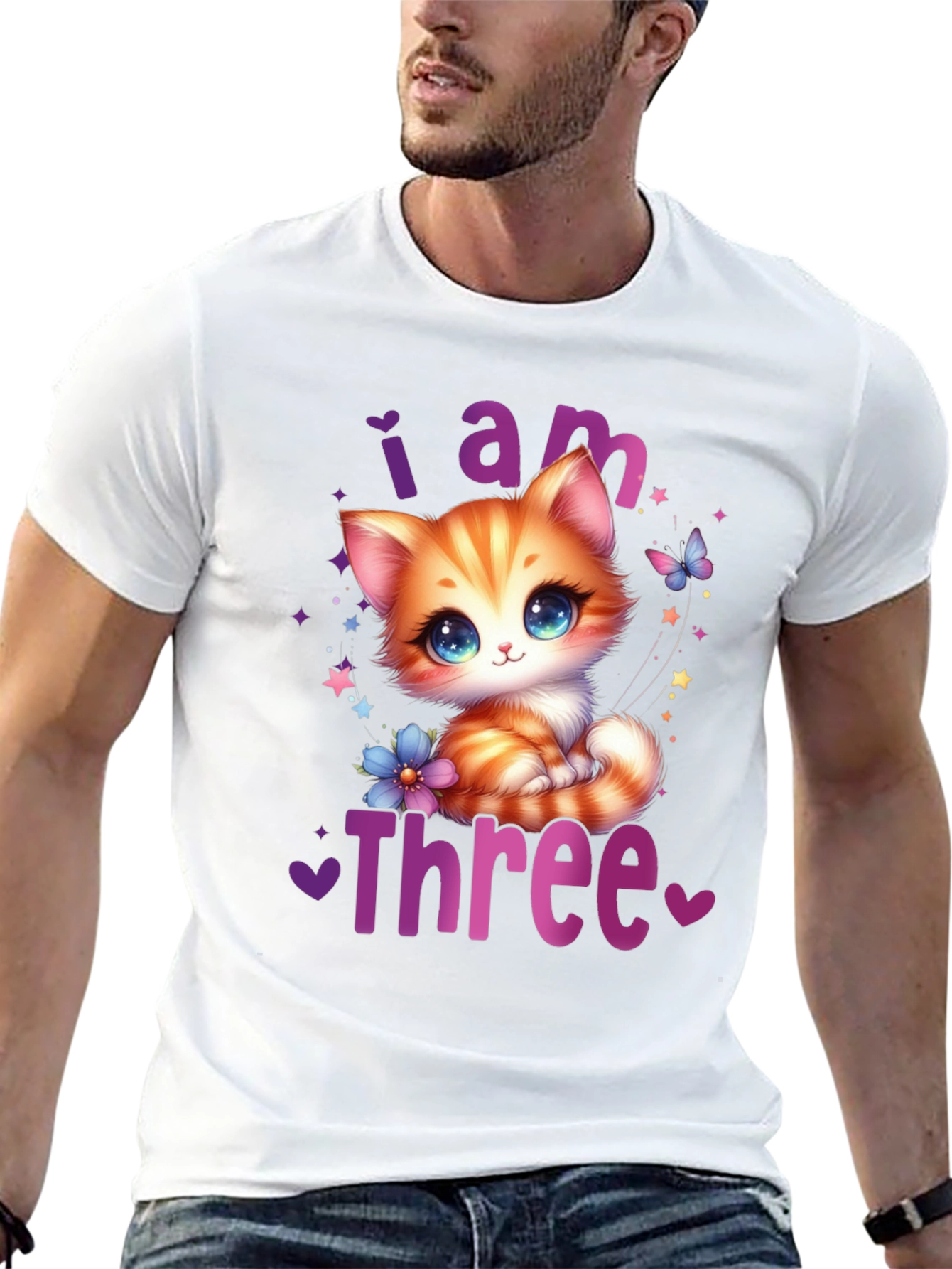Camiseta Negra Soy Tres con Gato Adorable