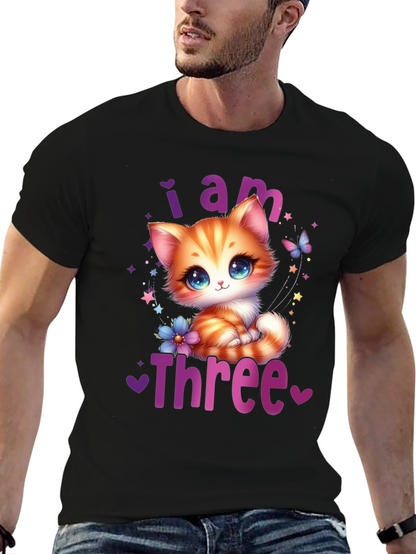 Camiseta Negra Soy Tres con Gato Adorable