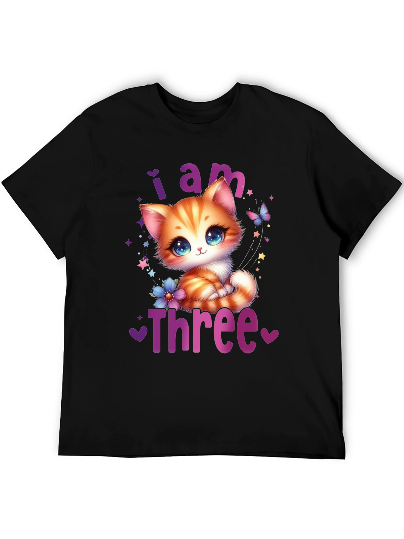 Camiseta Negra Soy Tres con Gato Adorable