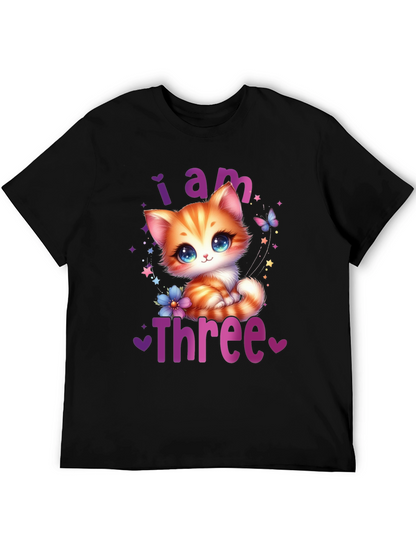 Camiseta Negra Soy Tres con Gato Adorable