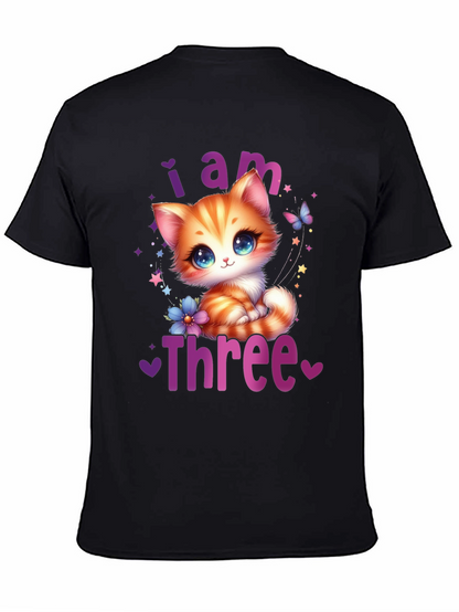 Camiseta Negra Soy Tres con Gato Adorable