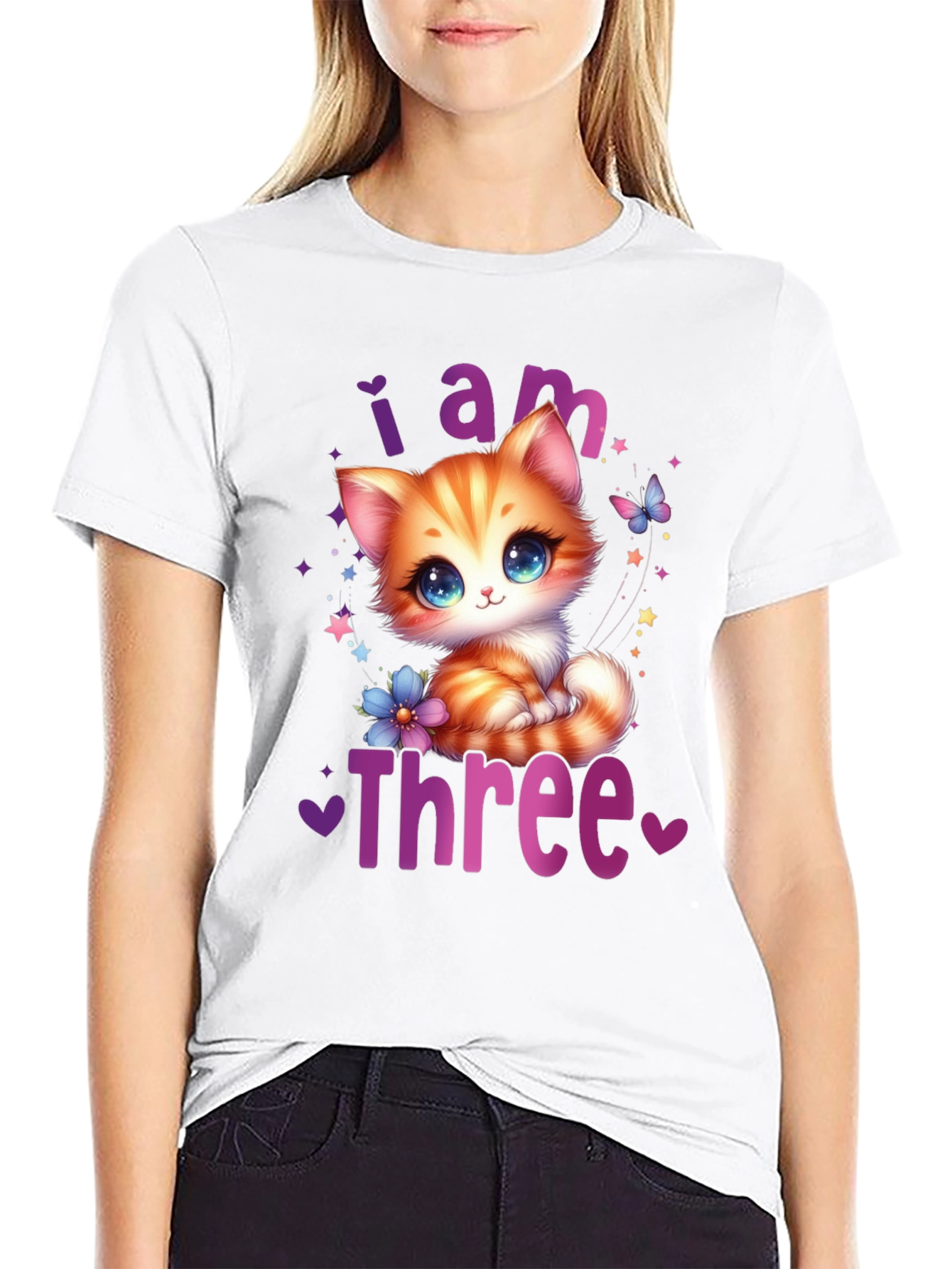 Camiseta Negra Soy Tres con Gato Adorable
