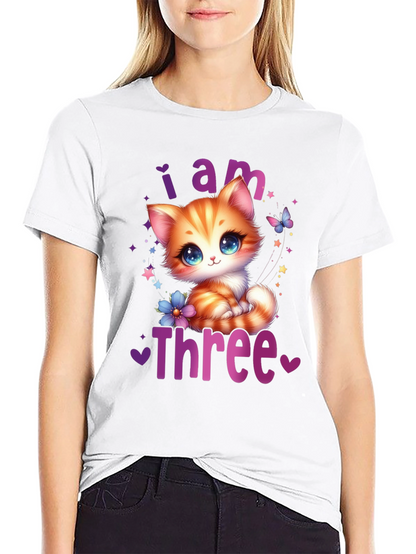 Camiseta Negra Soy Tres con Gato Adorable