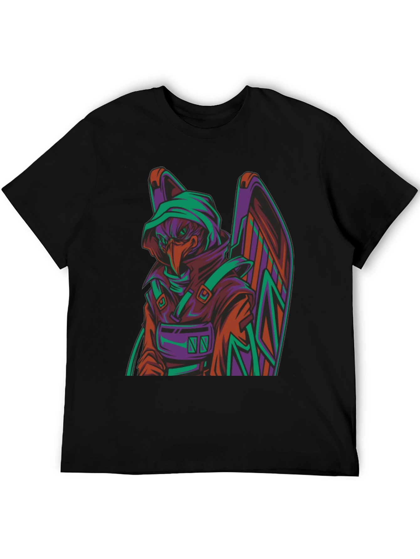 Camiseta Negra con Diseño de Cuervo Cibernético