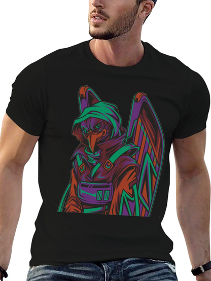 Camiseta Negra con Diseño de Cuervo Cibernético