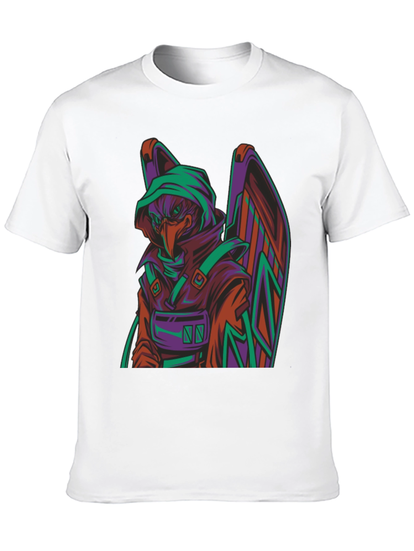 Camiseta Negra con Diseño de Cuervo Cibernético