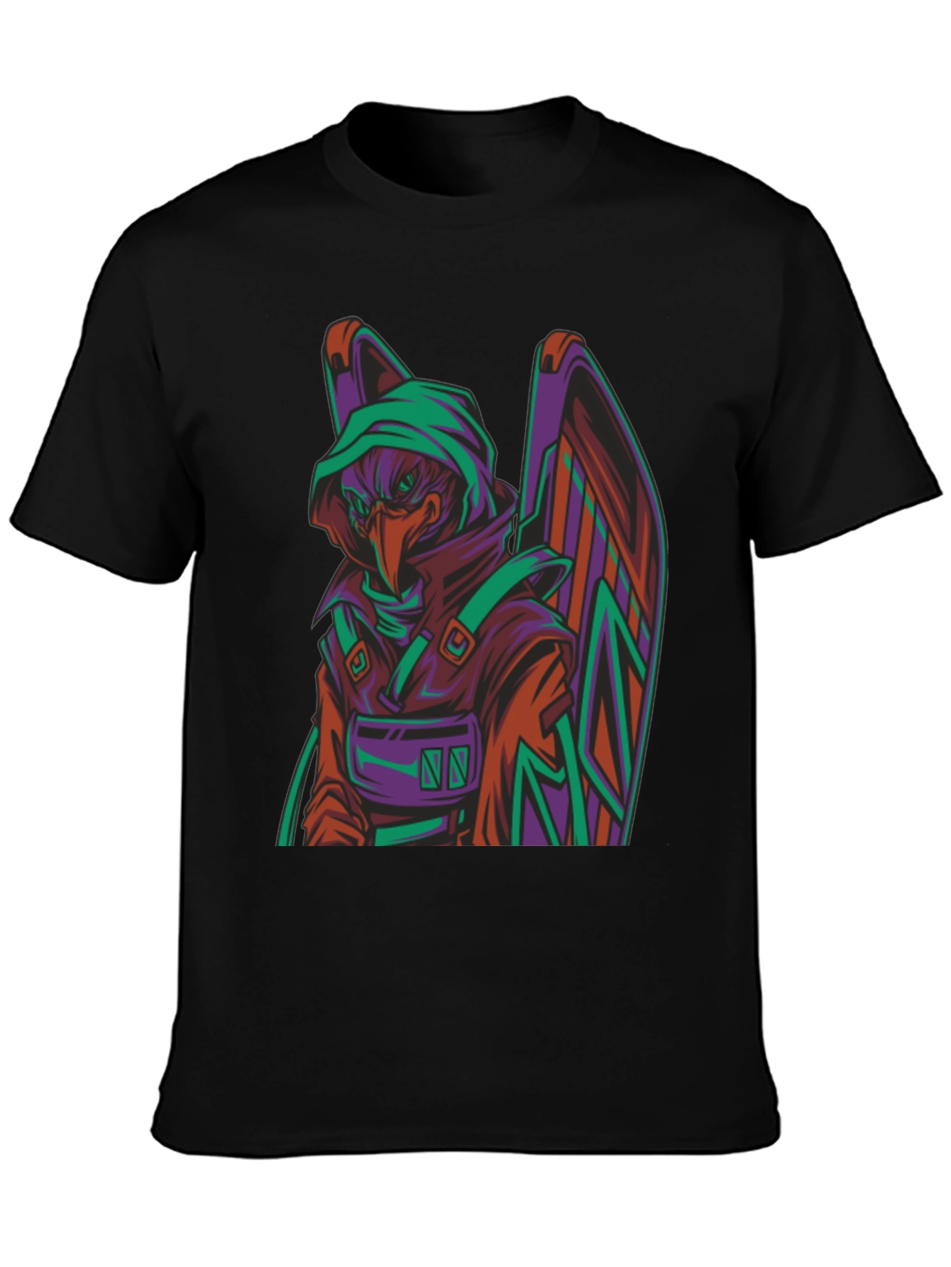 Camiseta Negra con Diseño de Cuervo Cibernético