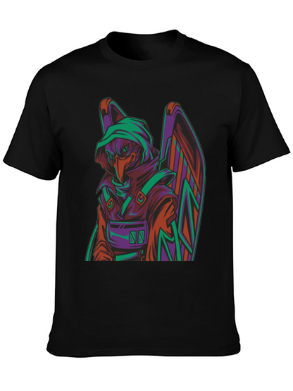 Camiseta Negra con Diseño de Cuervo Cibernético