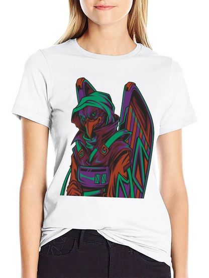 Camiseta Negra con Diseño de Cuervo Cibernético