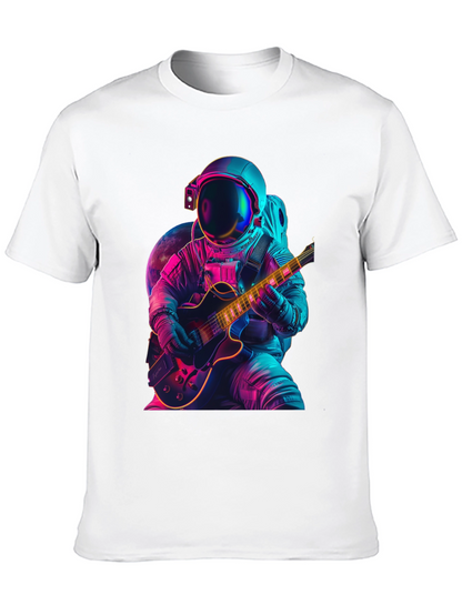 Camiseta Negra con Astronauta Guitarrista Neón