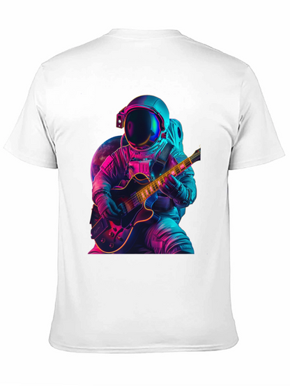 Camiseta Negra con Astronauta Guitarrista Neón