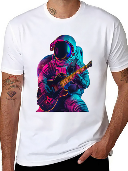 Camiseta Negra con Astronauta Guitarrista Neón