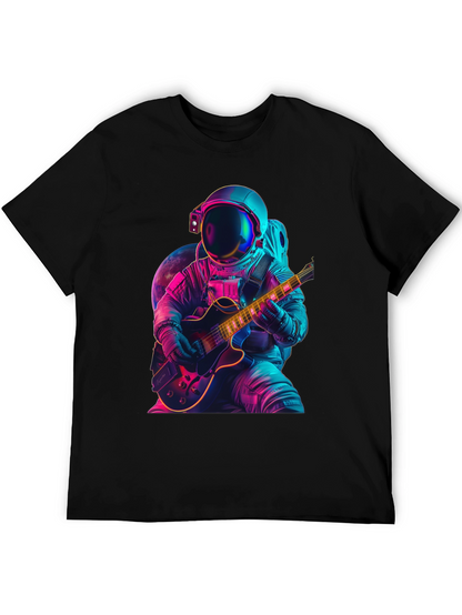 Camiseta Negra con Astronauta Guitarrista Neón