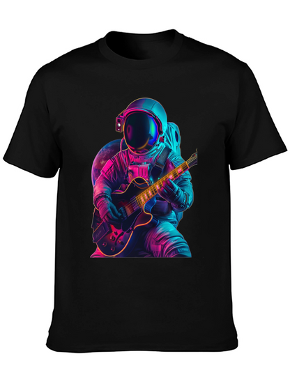 Camiseta Negra con Astronauta Guitarrista Neón