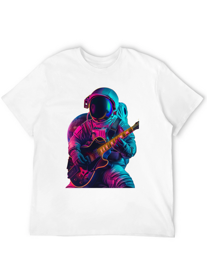 Camiseta Negra con Astronauta Guitarrista Neón