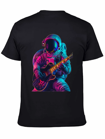 Camiseta Negra con Astronauta Guitarrista Neón