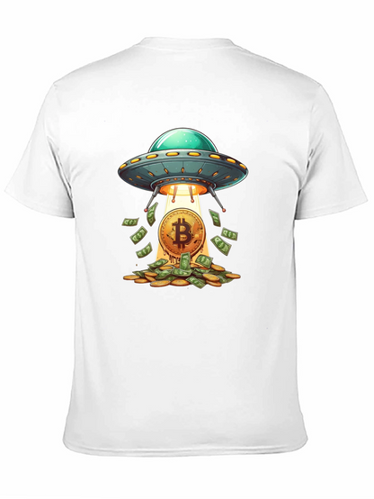 Camiseta Negra: Ovni Bitcoin y Lluvia de Dinero