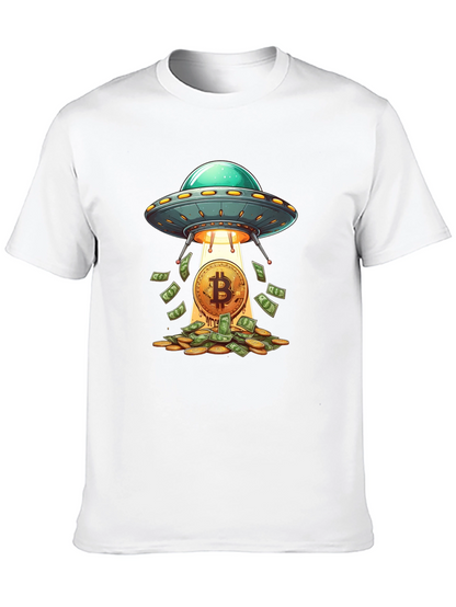 Camiseta Negra: Ovni Bitcoin y Lluvia de Dinero