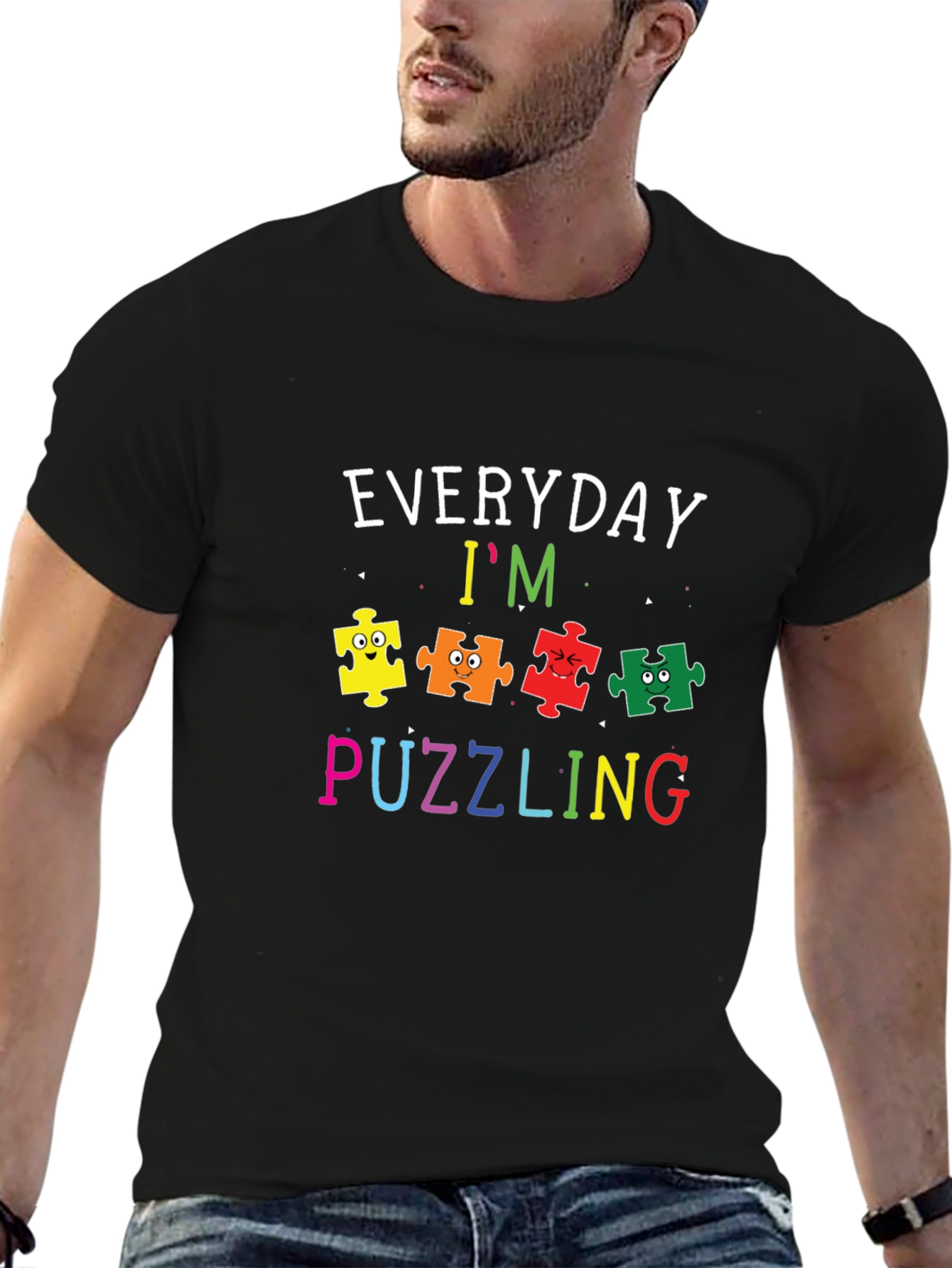 Camiseta Negra con Diseño Divertido de Autismo