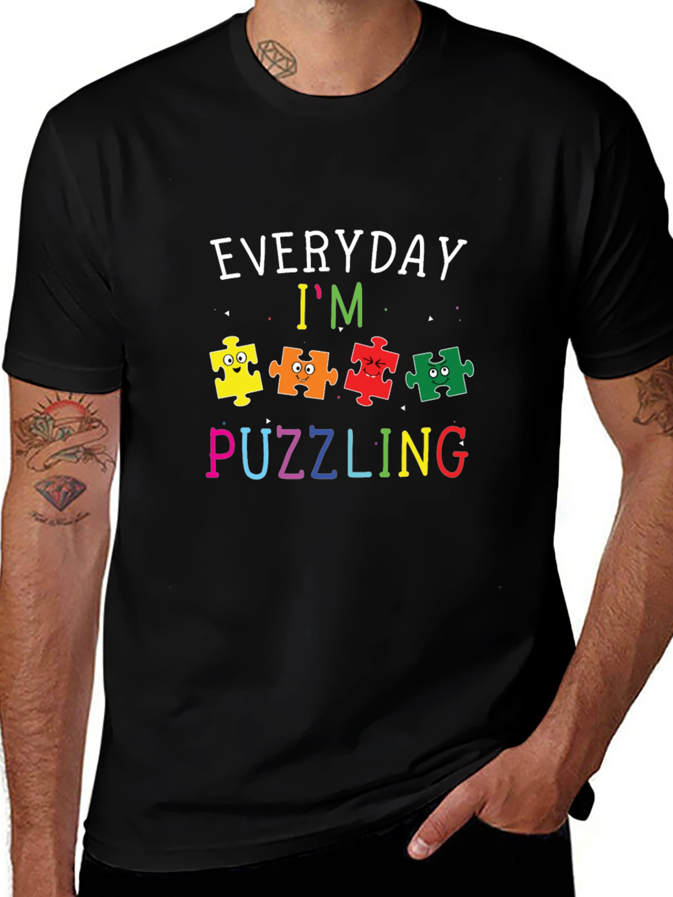 Camiseta Negra con Diseño Divertido de Autismo