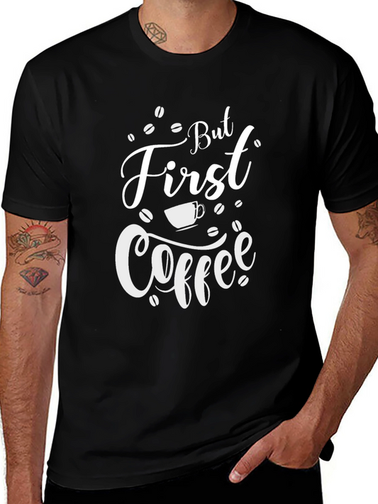Camiseta Negra But First Coffee para Amantes del Café