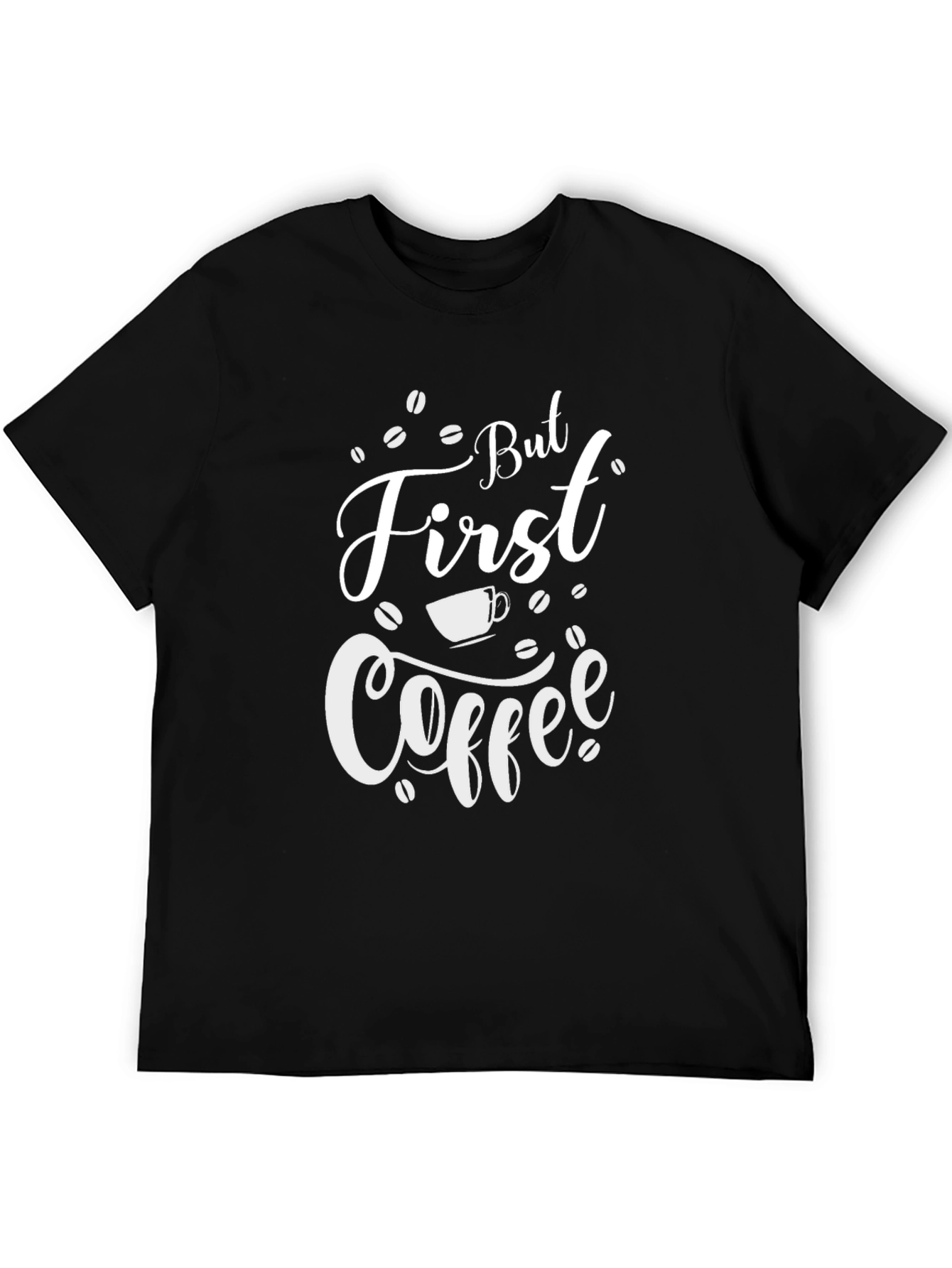 Camiseta Negra But First Coffee para Amantes del Café