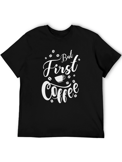 Camiseta Negra But First Coffee para Amantes del Café