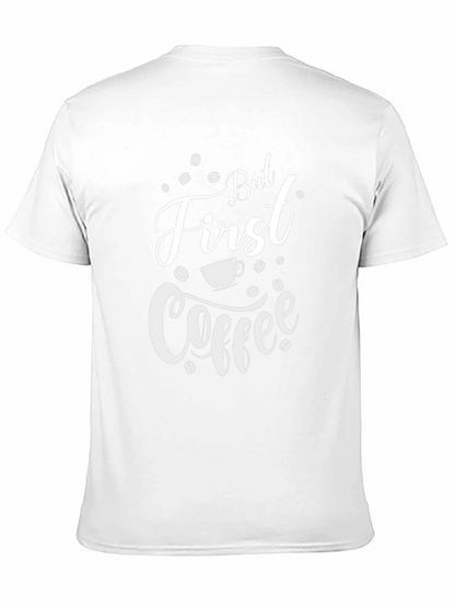 Camiseta Negra But First Coffee para Amantes del Café