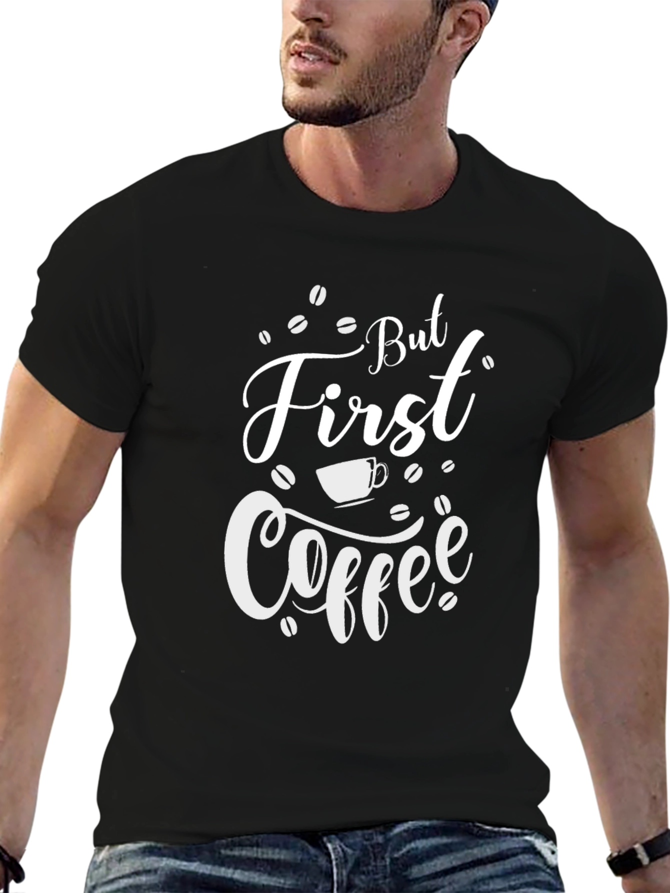 Camiseta Negra But First Coffee para Amantes del Café