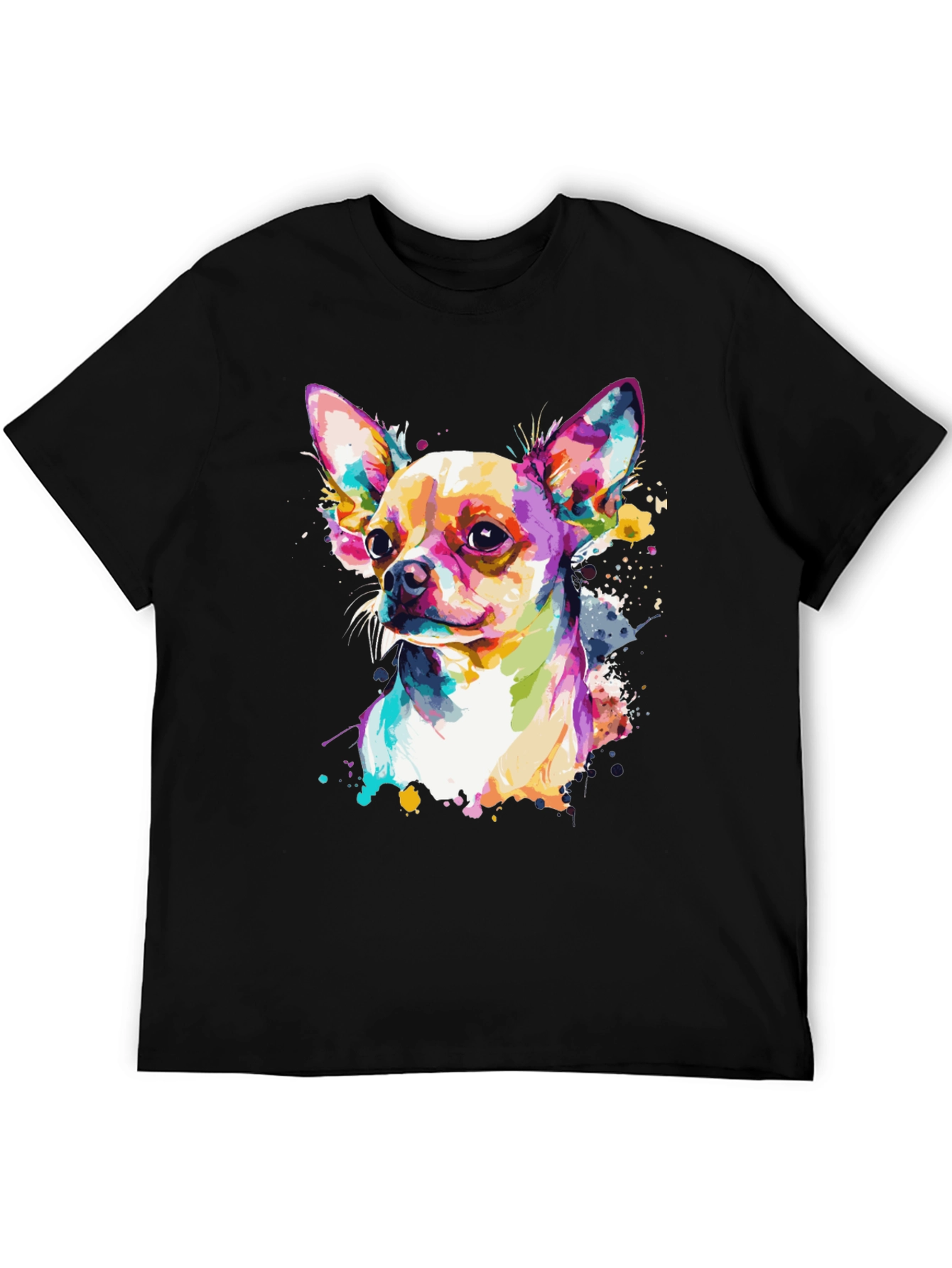 Camiseta Negra con Diseño de Chihuahua Acuarela