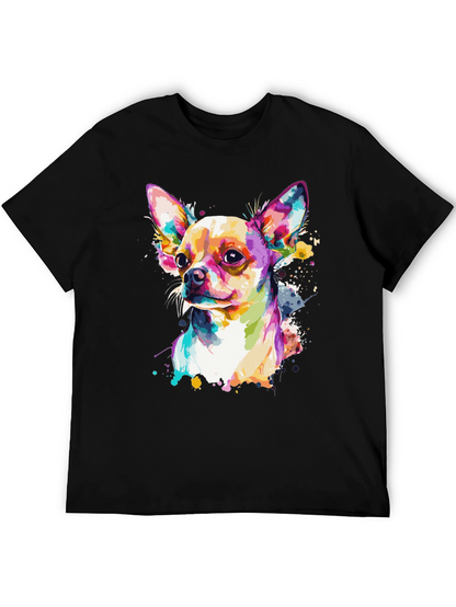 Camiseta Negra con Diseño de Chihuahua Acuarela