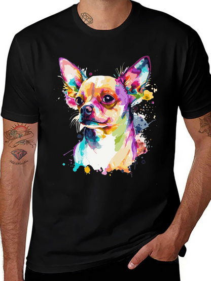 Camiseta Negra con Diseño de Chihuahua Acuarela