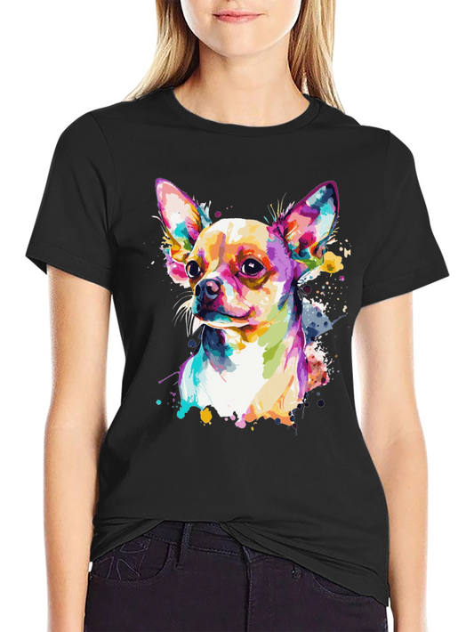 Camiseta Negra con Diseño de Chihuahua Acuarela