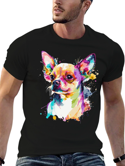 Camiseta Negra con Diseño de Chihuahua Acuarela