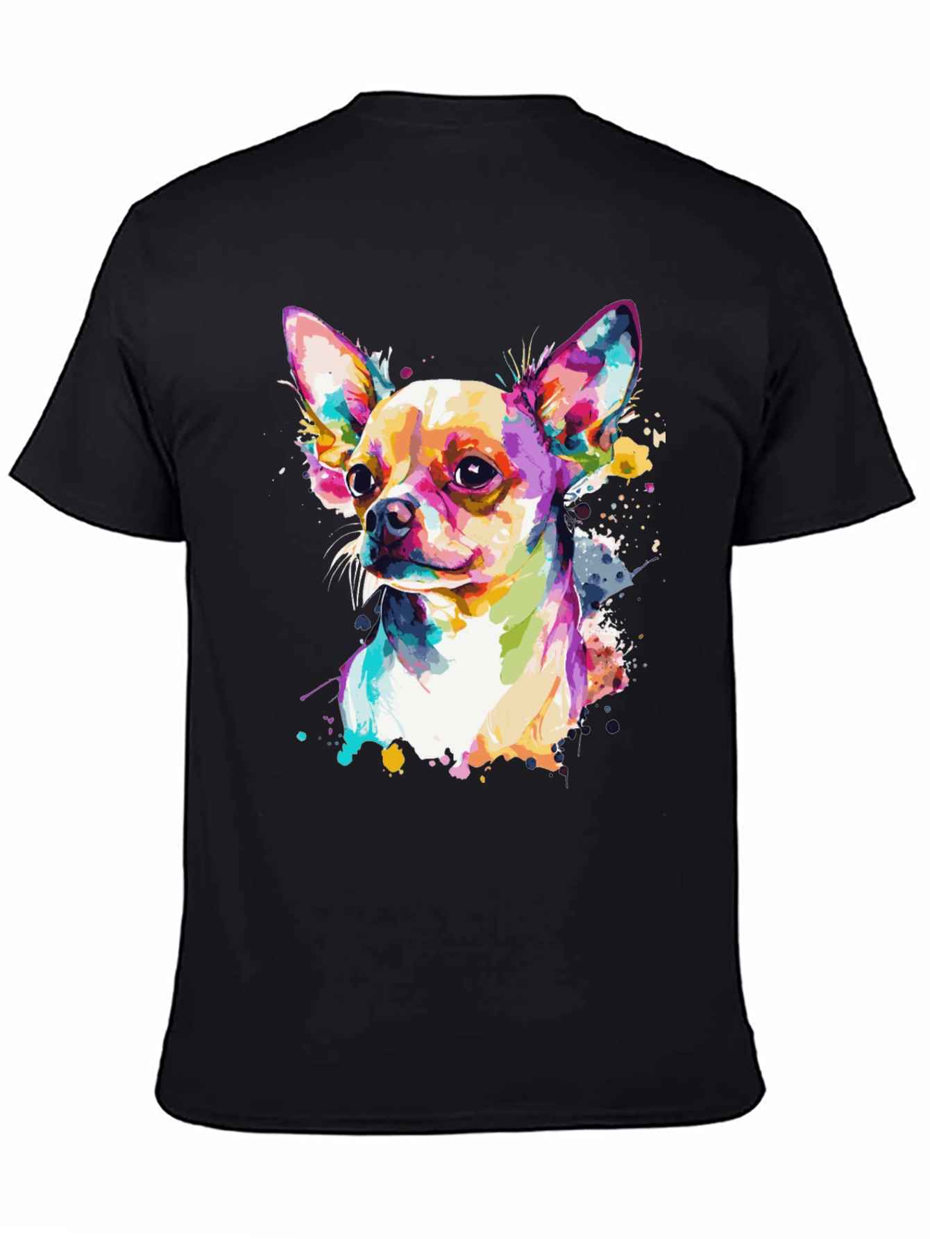 Camiseta Negra con Diseño de Chihuahua Acuarela