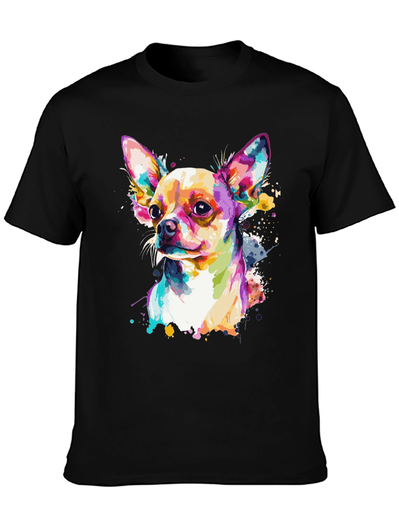 Camiseta Negra con Diseño de Chihuahua Acuarela