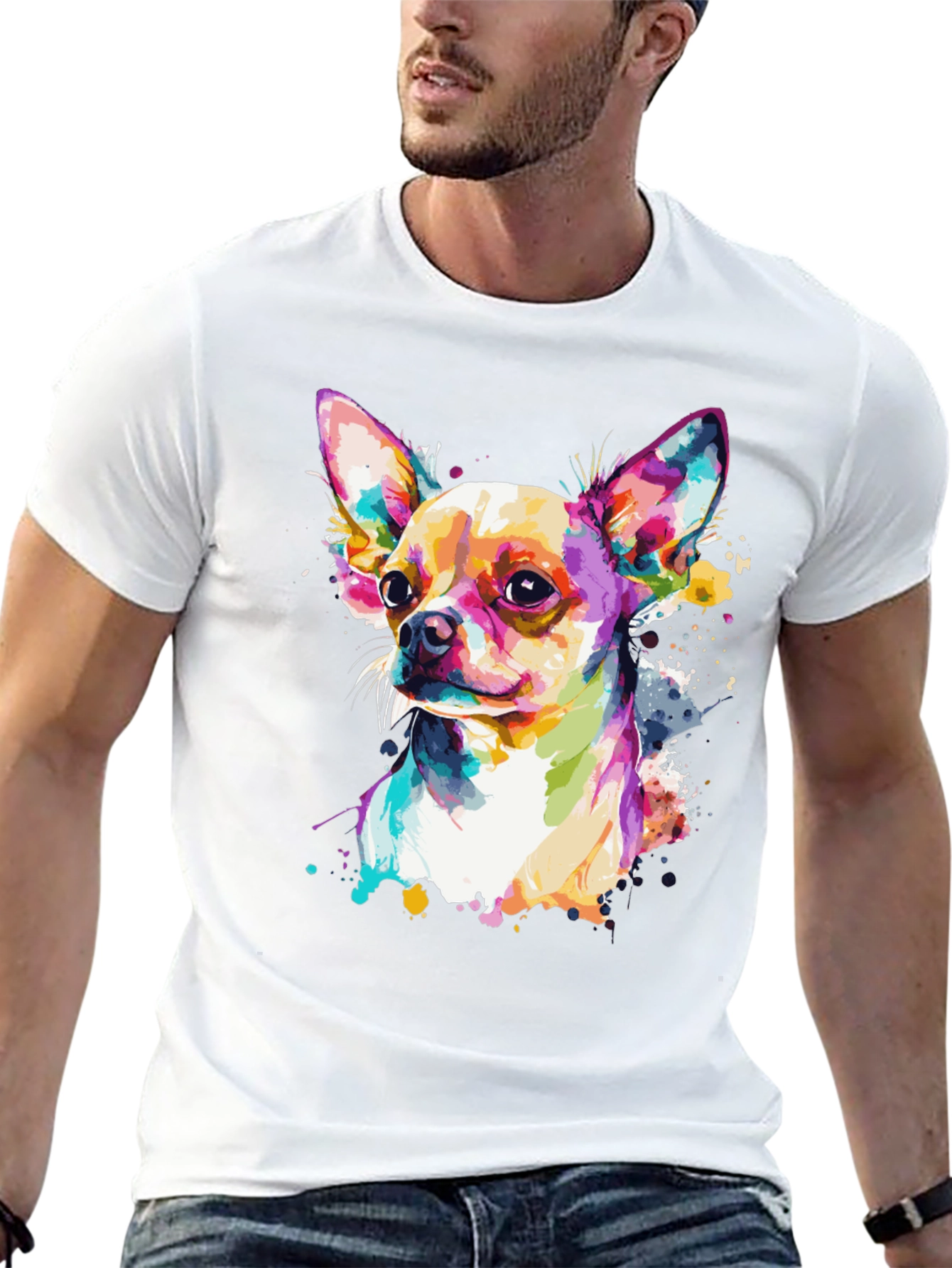 Camiseta Negra con Diseño de Chihuahua Acuarela