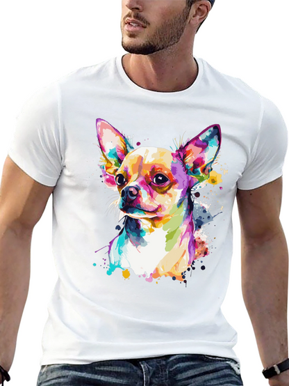 Camiseta Negra con Diseño de Chihuahua Acuarela