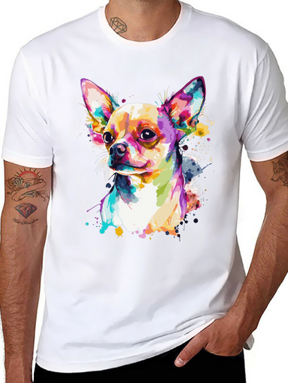 Camiseta Negra con Diseño de Chihuahua Acuarela