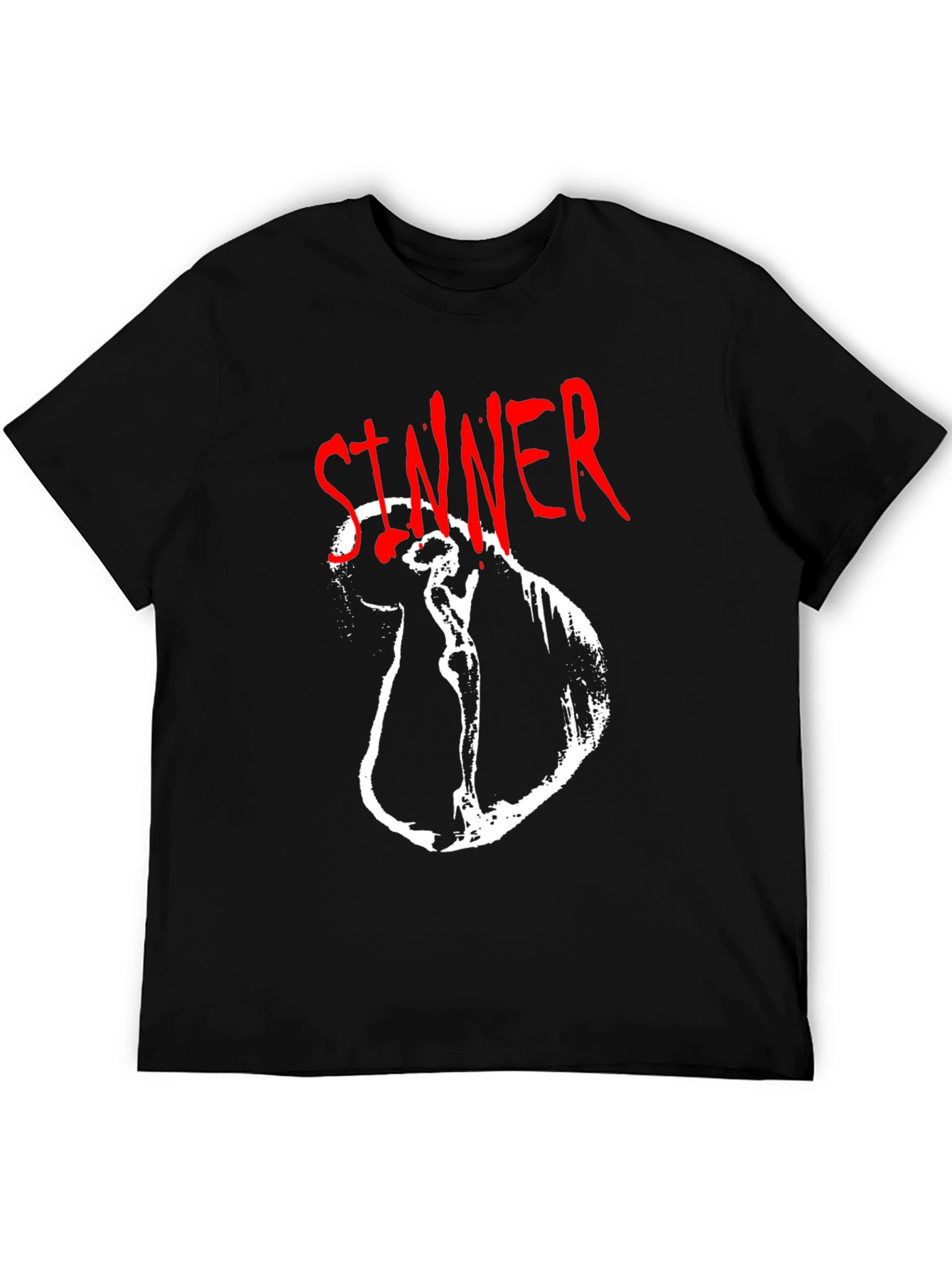 Camiseta Negra Sinner Gráfica Blanca y Roja