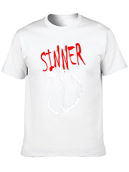 Camiseta Negra Sinner Gráfica Blanca y Roja
