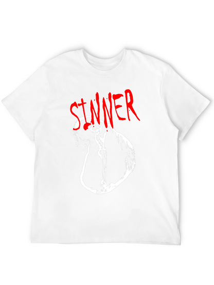 Camiseta Negra Sinner Gráfica Blanca y Roja