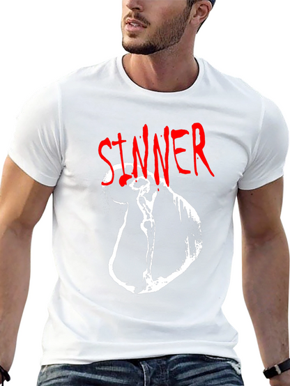 Camiseta Negra Sinner Gráfica Blanca y Roja