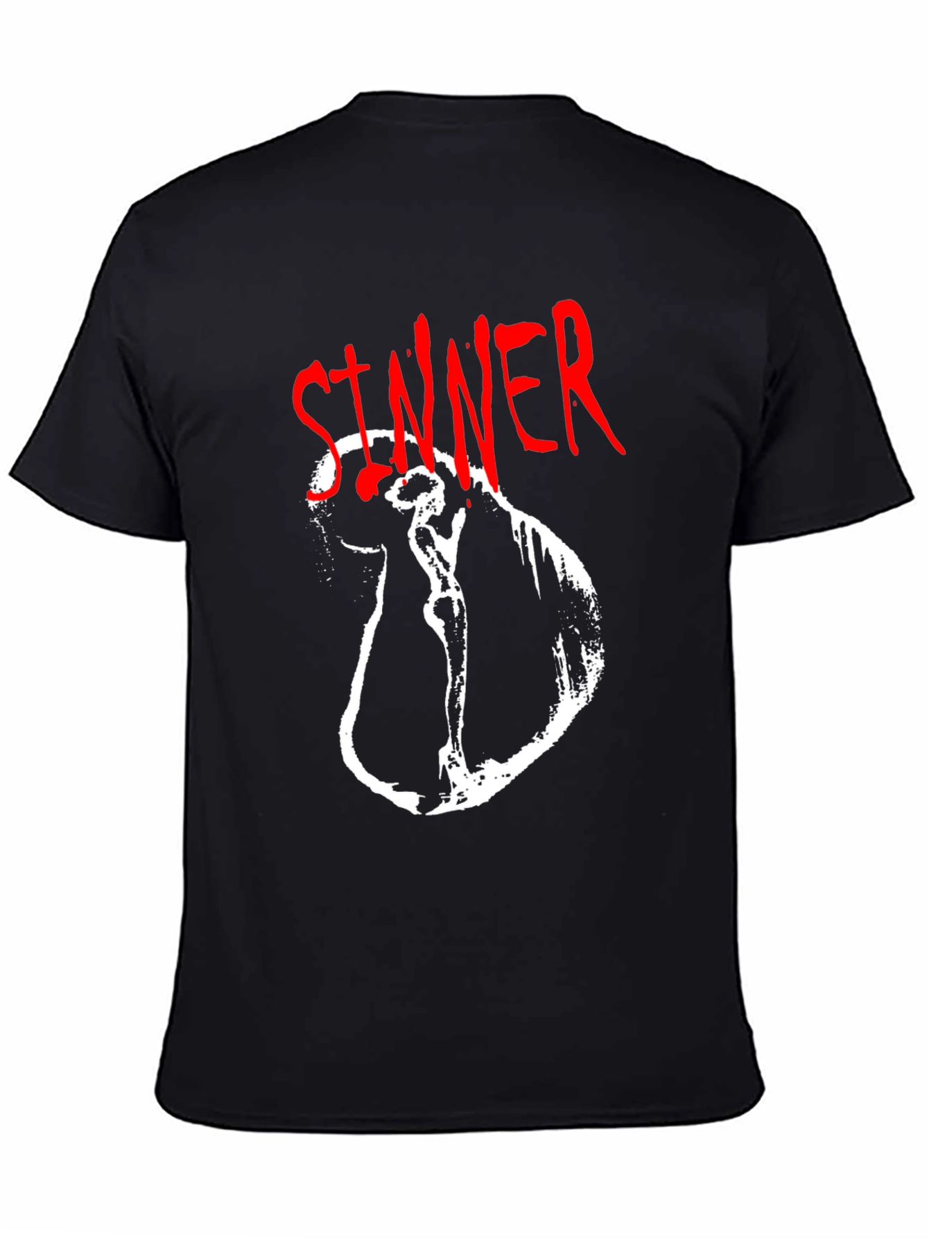 Camiseta Negra Sinner Gráfica Blanca y Roja