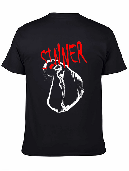 Camiseta Negra Sinner Gráfica Blanca y Roja