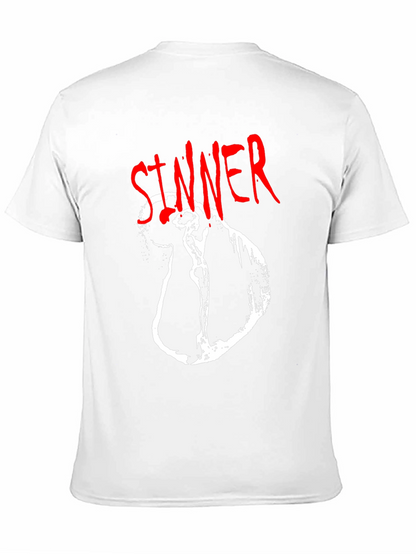 Camiseta Negra Sinner Gráfica Blanca y Roja
