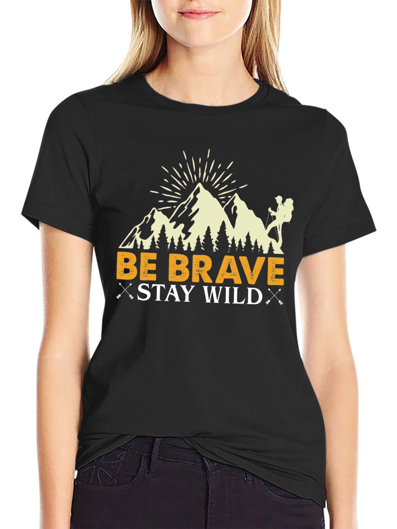 Camiseta Negra Be Brave Stay Wild para Aventureros
