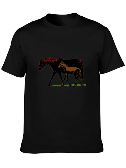 Camiseta Negra con Diseño de Yegua y Potro