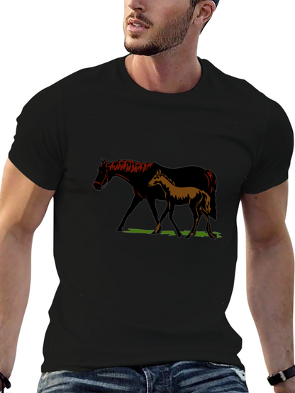 Camiseta Negra con Diseño de Yegua y Potro